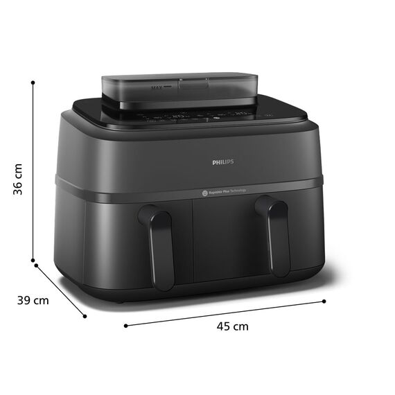 Philips Steam Airfryer 5000 Series Dual Basket Heißluftfritteuse mit Dampfgar-Funktion & 2 Körben – Steam, Airfry, SteamFry, 9L (3L+6L), RapidAir Plus, automatische Dampfreinigung (NA550/00)