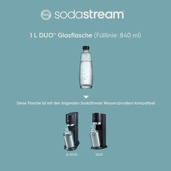 SodaStream 1L DUO Glasflasche | Spülmaschinenfest | Kompatibel für DUO und E-DUO | elegantes Design | 2er-Pack