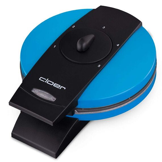 Cloer 1627-13 Waffeleisen für klassische Herzwaffeln, 930 W, Waffelgröße 15,5 cm, stufenlos wählbarer Bräunungsgrad, Blau