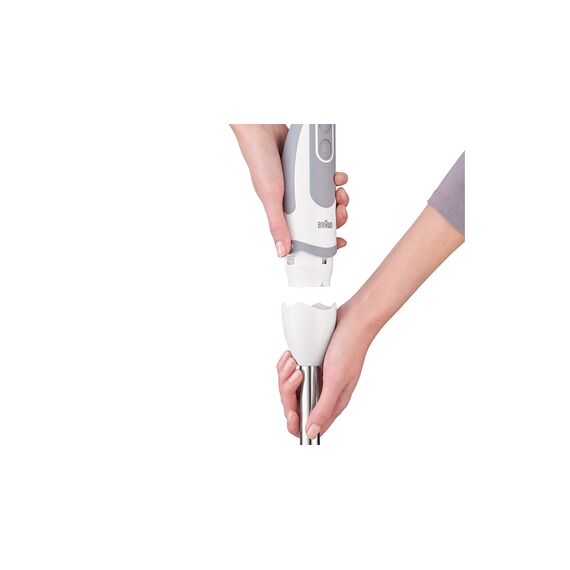 Braun Stabmixer MQ 5220WH Stabmixer – MultiQuick 5 Vario Pürierstab mit Edelstahl Mixfuß, 1000 Watt, inkl. 2-teiligem Zubehör-Set, weiß/grau