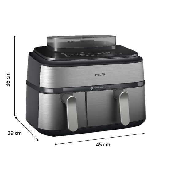 Philips Steam Airfryer 5000 Series Dual Basket Heißluftfritteuse mit Dampfgar-Funktion & 2 Körben – Steam, Airfry, SteamFy, 9L (3L+6L), RapidAir Plus, automatische Dampfreinigung (NA555/00)