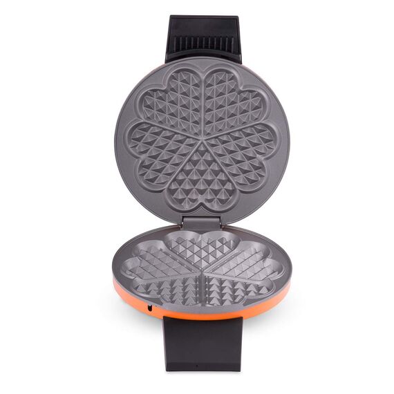 Cloer 1627-15 Waffeleisen für klassische Herzwaffeln, 930 W, Waffelgröße 15,5 cm, stufenlos wählbarer Bräunungsgrad, Orange