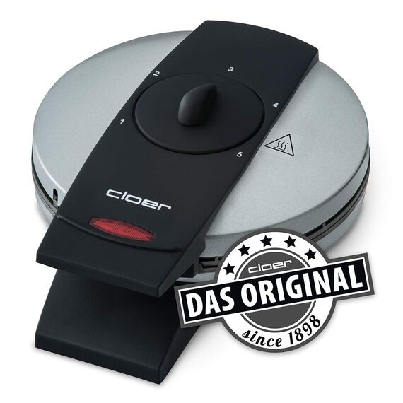 Cloer 1629 Waffeleisen für klassische Herzwaffeln, 930 W, Waffelgröße 15,5 cm, stufenlos wählbarer Bräunungsgrad, Metall, Silber