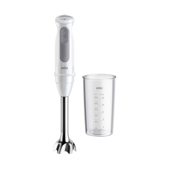 Braun Stabmixer MultiQuick 5 MQ 50001 M, 1000W, 21 Geschwindigkeitsstufen+Turbo, Edelstahl Pürierfuß, Easy Click System, SplashControl, Inkl. 600ml Becher, Weiß