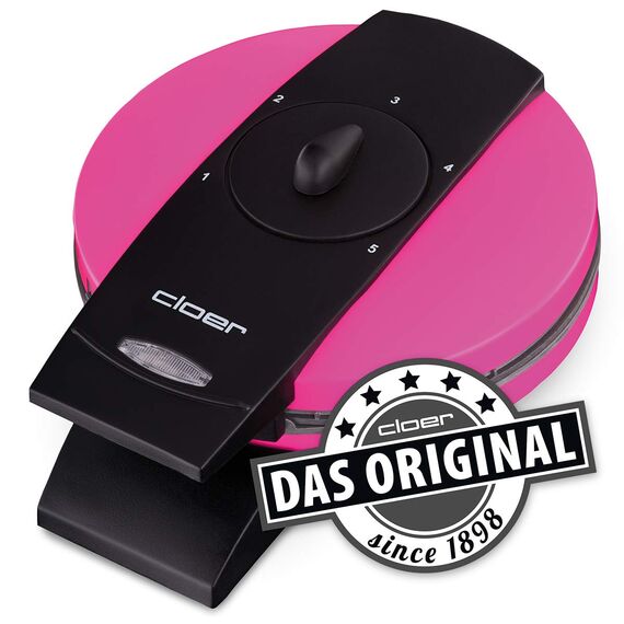 Cloer 1627-11 Waffeleisen für klassische Herzwaffeln, 930 W, Waffelgröße 15,5 cm, stufenlos wählbarer Bräunungsgrad, Pink