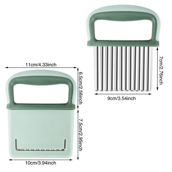 Yoosso Kartoffel Wellenmesser, Edelstahl Wellenschnitt Gemüse Wellenschneider mit Griff&Schützendem Kartoffelschneider Werkzeug für Obst Salat Butter(Grün)