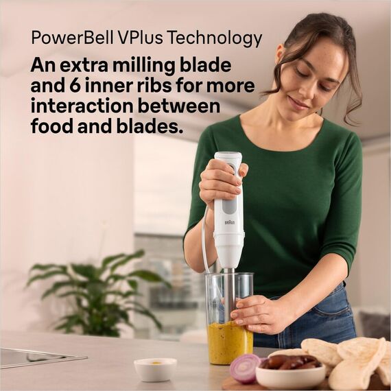 Braun Stabmixer MultiQuick 5 MQ 50001 M, 1000W, 21 Geschwindigkeitsstufen+Turbo, Edelstahl Pürierfuß, Easy Click System, SplashControl, Inkl. 600ml Becher, Weiß