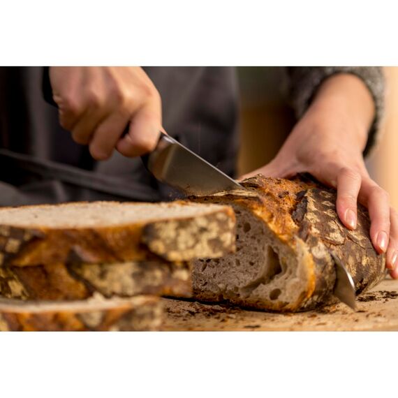 Tefal Ice Force Messerblock aus Holz, 5 Messer, Brotmesser 20 cm, Chefmesser 20 cm, Santokumesser 18 cm, Gemüsemesser 11 cm, Tranchiermesser 9 cm, Edelstahl, braun/schwarz, K232S5