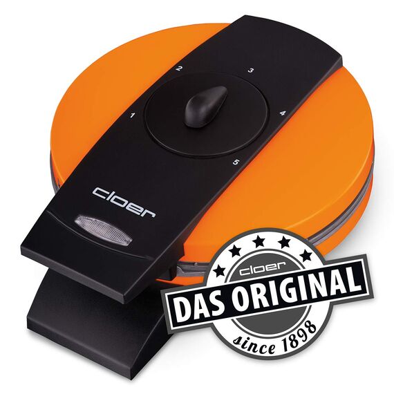 Cloer 1627-15 Waffeleisen für klassische Herzwaffeln, 930 W, Waffelgröße 15,5 cm, stufenlos wählbarer Bräunungsgrad, Orange