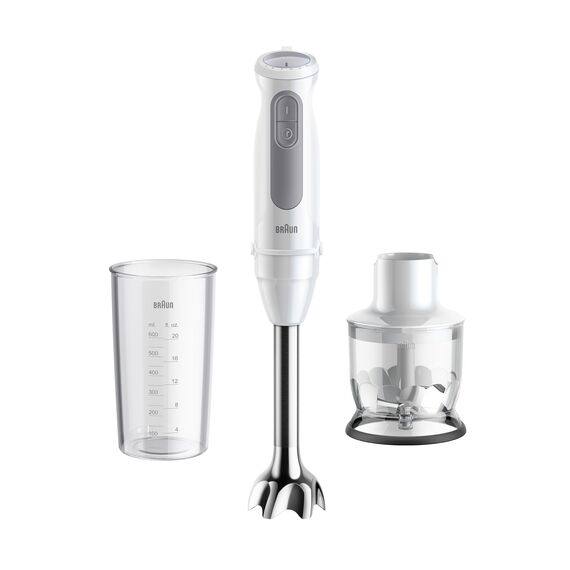 Braun Stabmixer MultiQuick 5 MQ50201M, PowerBell Plus Technologie, 21 Geschwindigkeitsstufen+Turbo, EasyClick System Plus, Edelstahlschaft, 350ml Zerkleinerer & 600ml Becher, 1000W, Weiß