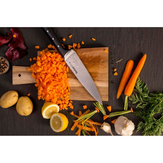 Tefal Ice Force Messerblock aus Holz, 5 Messer, Brotmesser 20 cm, Chefmesser 20 cm, Santokumesser 18 cm, Gemüsemesser 11 cm, Tranchiermesser 9 cm, Edelstahl, braun/schwarz, K232S5