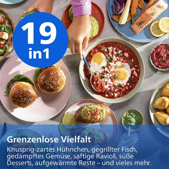 Philips Steam Airfryer 5000 Series Dual Basket Heißluftfritteuse mit Dampfgar-Funktion & 2 Körben – Steam, Airfry, SteamFry, 9L (3L+6L), RapidAir Plus, automatische Dampfreinigung (NA550/00)