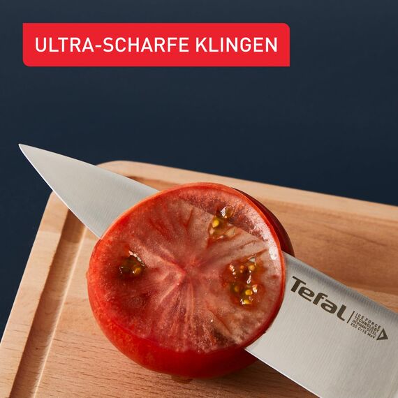 Tefal Ice Force 8-tlg. Messerblock-Set, 6 Messer, 1 Schere, 1 Holz-Messerblock, hochwertiger deutscher Edelstahl, Ice Force Technologie, korrosionsbeständig, schwarz, braun, silber, K232S7