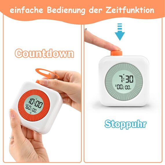 BlueSwan Visueller Timer Digital, 3 in 1 Timer mit Drehbarer, Eieruhr Kinder, Uhr und Stumme Alarmfunktion, 60-Min Countdown, Kinder Zeitmanagement Tool, für ADHD, Zuhause, Küche, Kochen, Büro, Weiß