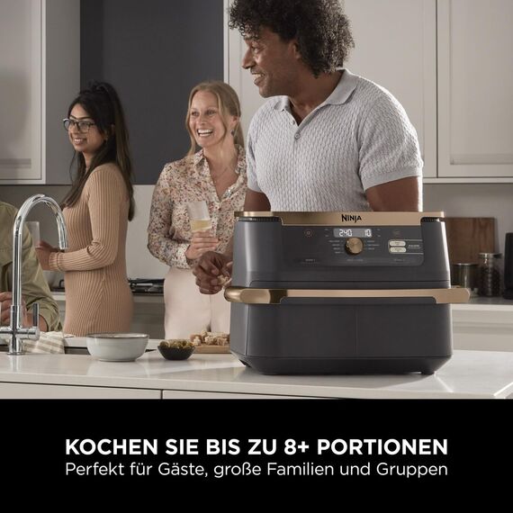 Ninja Foodi FlexDrawer Dual Zone Heißluftfritteuse, Air fryer mit 10,4-Fach und herausnehmbarem Trenner, Antihaftbeschichtung, spülmaschinenfester Korb, 7-in-1, Schwarz & Kupfer, AF500EUCP