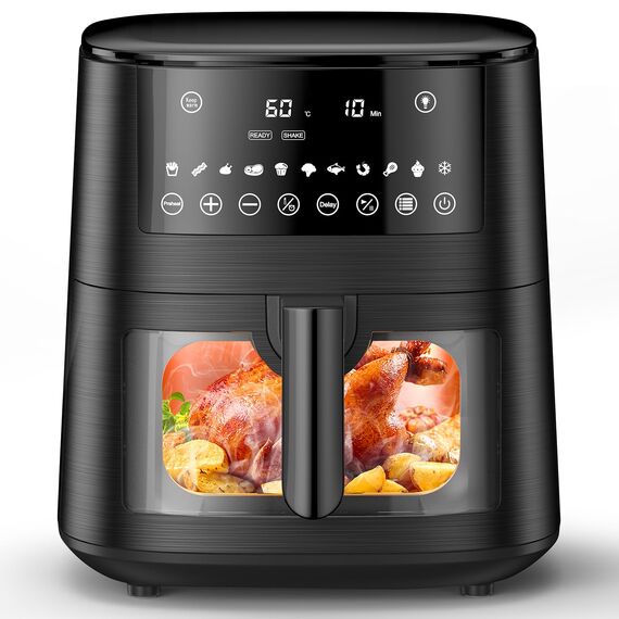Heißluftfritteuse Airfryer mit Sichtfenster 7,2L, 11-in-1 Air Fryer XXL mit Warm halten, Vorheizfunktion & Abtau, Shake-Reminder Smart und Timer-Funktion, Gesunde Friteuse ohne Öl und fettarmes Kochen