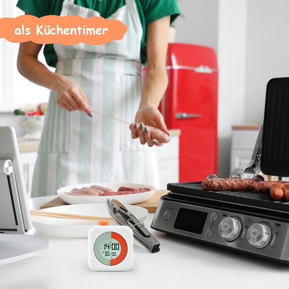 BlueSwan Visueller Timer Digital, 3 in 1 Timer mit Drehbarer, Eieruhr Kinder, Uhr und Stumme Alarmfunktion, 60-Min Countdown, Kinder Zeitmanagement Tool, für ADHD, Zuhause, Küche, Kochen, Büro, Weiß