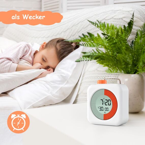 BlueSwan Visueller Timer Digital, 3 in 1 Timer mit Drehbarer, Eieruhr Kinder, Uhr und Stumme Alarmfunktion, 60-Min Countdown, Kinder Zeitmanagement Tool, für ADHD, Zuhause, Küche, Kochen, Büro, Weiß