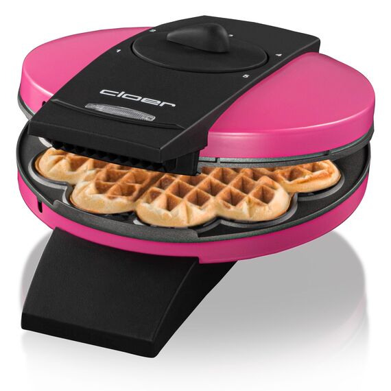 Cloer 1627-11 Waffeleisen für klassische Herzwaffeln, 930 W, Waffelgröße 15,5 cm, stufenlos wählbarer Bräunungsgrad, Pink