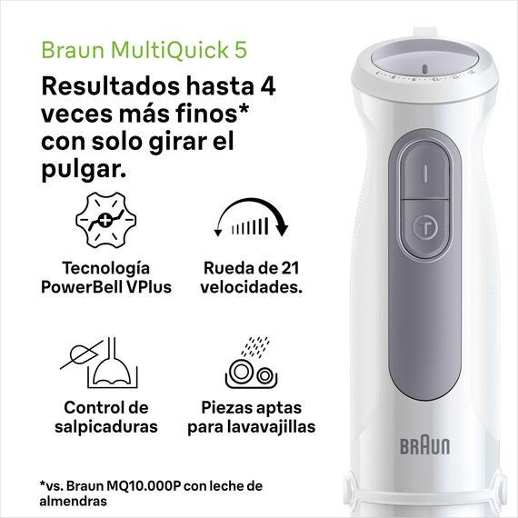 Braun Stabmixer MultiQuick 5 MQ 50001 M, 1000W, 21 Geschwindigkeitsstufen+Turbo, Edelstahl Pürierfuß, Easy Click System, SplashControl, Inkl. 600ml Becher, Weiß