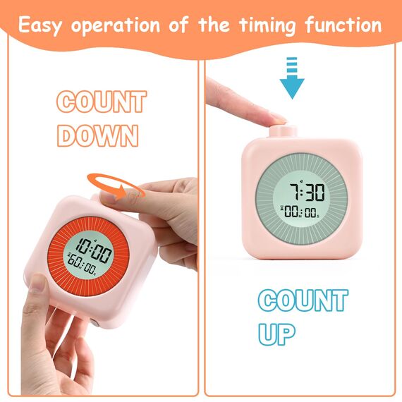 BlueSwan Visueller Timer Digital, 3 in 1 mit Timer, Uhr und Alarmfunktion, 60-Minuten Countdown-Timer für Kinder, für Zuhause, Küche, Badezimmer, Toilette, Schule, Rosa