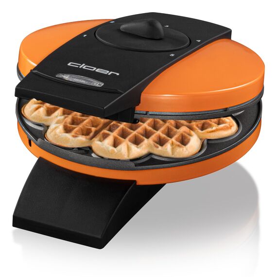 Cloer 1627-15 Waffeleisen für klassische Herzwaffeln, 930 W, Waffelgröße 15,5 cm, stufenlos wählbarer Bräunungsgrad, Orange