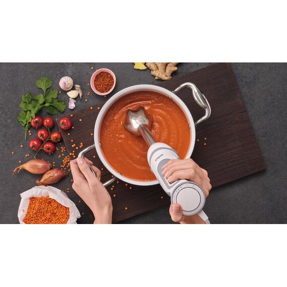 Braun Stabmixer MQ 5220WH Stabmixer – MultiQuick 5 Vario Pürierstab mit Edelstahl Mixfuß, 1000 Watt, inkl. 2-teiligem Zubehör-Set, weiß/grau