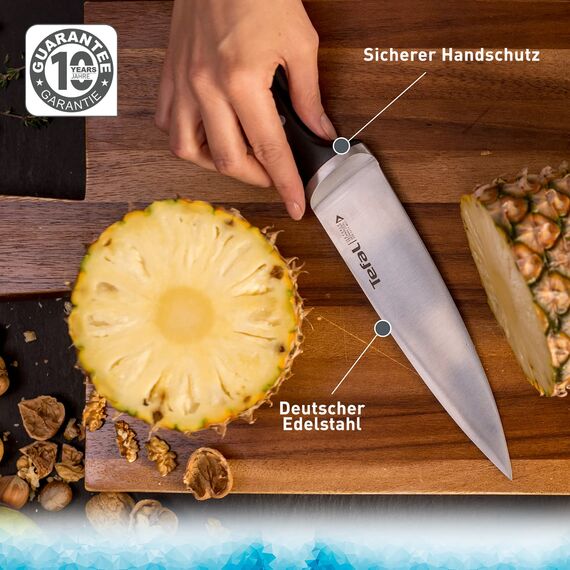 Tefal Ice Force 3er Set, Fleischmesser 20 cm, Santokumesser 18 cm, Universalmesser 11 cm, Edelstahl, schwarz, K232S3