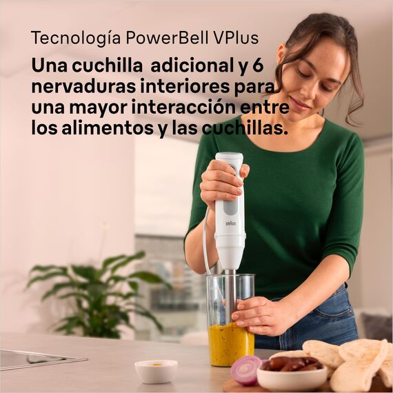 Braun Stabmixer MultiQuick 5 MQ 50001 M, 1000W, 21 Geschwindigkeitsstufen+Turbo, Edelstahl Pürierfuß, Easy Click System, SplashControl, Inkl. 600ml Becher, Weiß