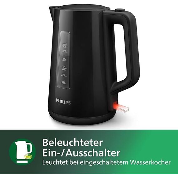 Philips Wasserkocher – 1.7 L Fassungsvermögen mit Kontrollanzeige, Pirouettenbasis, schwarz (HD9318/20)