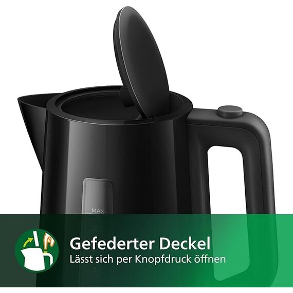 Philips Wasserkocher – 1.7 L Fassungsvermögen mit Kontrollanzeige, Pirouettenbasis, schwarz (HD9318/20)