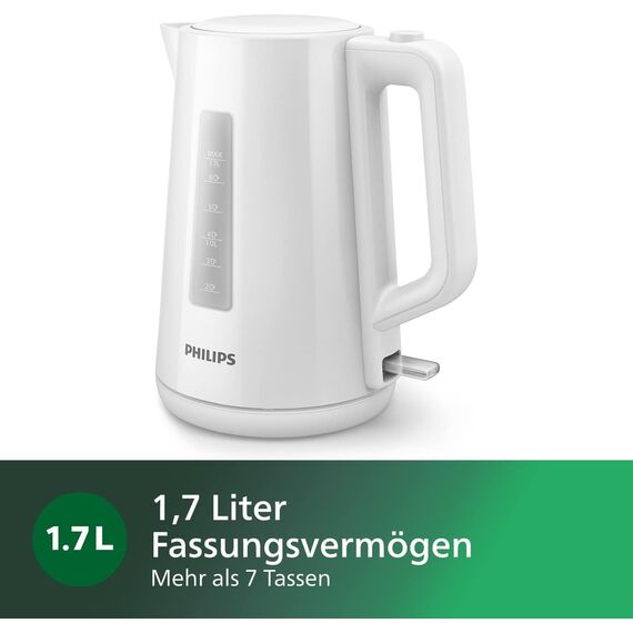 Philips Wasserkocher – 1.7 L Fassungsvermögen mit Kontrollanzeige, Pirouettenbasis, weiß (HD9318/00)