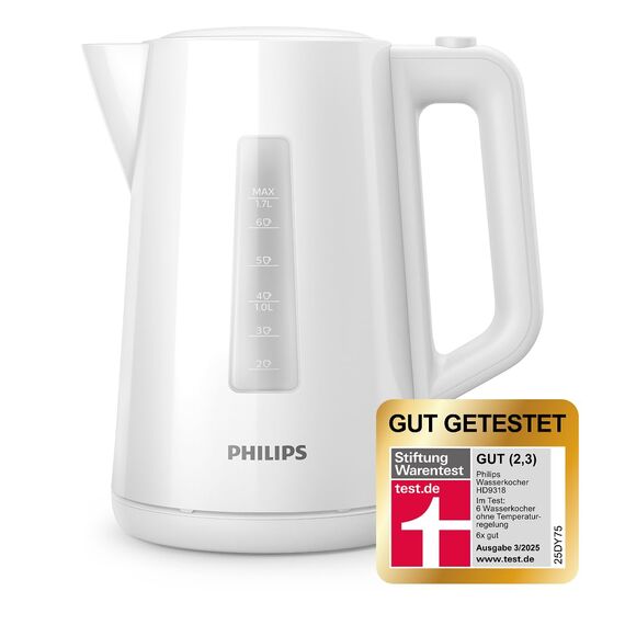 Philips Wasserkocher – 1.7 L Fassungsvermögen mit Kontrollanzeige, Pirouettenbasis, weiß (HD9318/00)