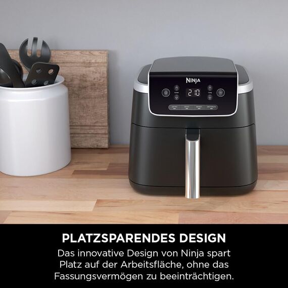 Ninja PRO Air Fryer Heißluftfritteuse, 4,7L Airfryer, Einzelkorb-Heißluftfritteuse, 4-in-1, für 1-2 Portionen, Digital, Kochen aus dem Gefrorenen, Antihaft-Schublade & Crisper Korb, Schwarz AF140EU