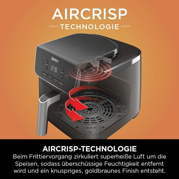 Ninja PRO Air Fryer Heißluftfritteuse, 4,7L Airfryer, Einzelkorb-Heißluftfritteuse, 4-in-1, für 1-2 Portionen, Digital, Kochen aus dem Gefrorenen, Antihaft-Schublade & Crisper Korb, Schwarz AF140EU