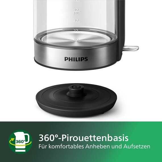 Philips 5000 Series Wasserkocher – 1,7L, Blaues Sensorlicht, 360°-Basis, Mikro-Sieb-Filter, Flaches Heizelement, Abnehmbarer Deckel, Schnelles Aufkochen, Energiesparend, Sicheres Design (HD9339/80)