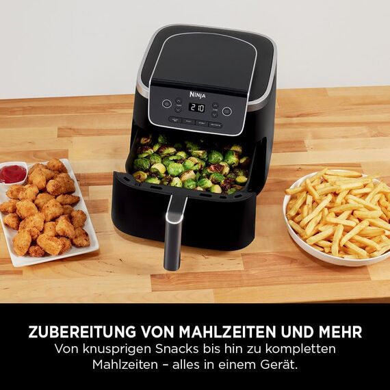 Ninja PRO Air Fryer Heißluftfritteuse, 4,7L Airfryer, Einzelkorb-Heißluftfritteuse, 4-in-1, für 1-2 Portionen, Digital, Kochen aus dem Gefrorenen, Antihaft-Schublade & Crisper Korb, Schwarz AF140EU