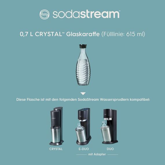 SodaStream 0,7L CRYSTAL Glaskaraffe | Spülmaschinenfest | Kompatibel mit Crystal & Penguin | elegantes Design | 2er-Pack, Glas