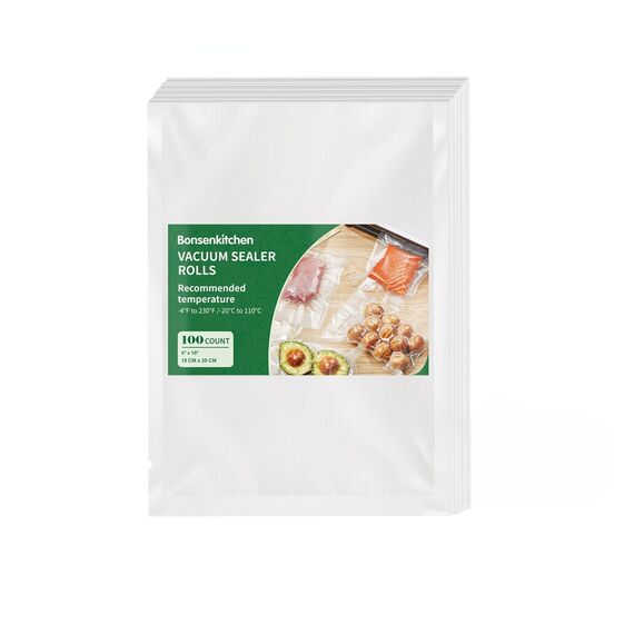 Bonsenkitchen Vakuumbeutel BPA-frei, Lebensmittelechter Vakuumverbeutel, Multifunktionale Frischhalte und Aufbewahrung, Geeignet für Fruits, Grains and Vegetables, 15cm x 25cm, 100 Stück