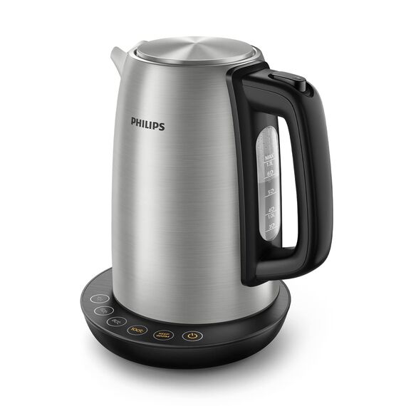 Philips Wasserkocher – 1.7 L Fassungsvermögen mit Temperaturregelung, Warmhaltefunktion und Kontrollanzeige, Pirouettenbasis, 2200 Watt, 23 x 18.8 x 25.7 cm,Edelstahl, (HD9359/90)