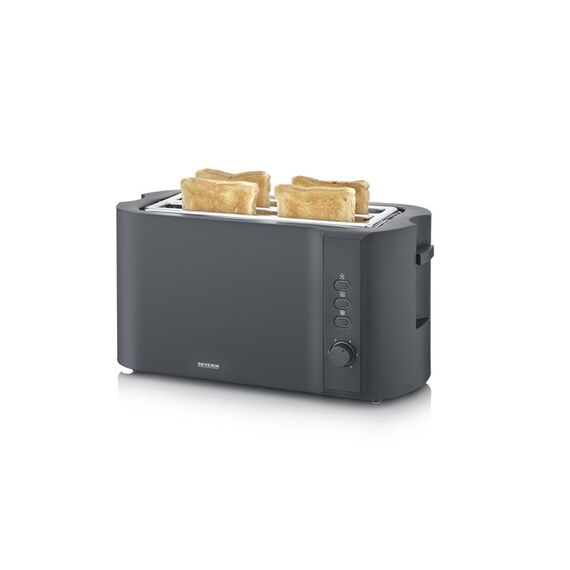 Severin Toaster Langschlitz, 4 Scheiben mit integrierten Brötchenaufsatz, 2 Langschlitz-Röstschachte, verschiedene Aufwärmstufen, 1.400 W, Schwarz Matt, AT 2591, Mattschwarz