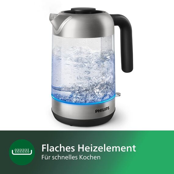 Philips 5000 Series Wasserkocher – 1,7L, Blaues Sensorlicht, 360°-Basis, Mikro-Sieb-Filter, Flaches Heizelement, Abnehmbarer Deckel, Schnelles Aufkochen, Energiesparend, Sicheres Design (HD9339/80)