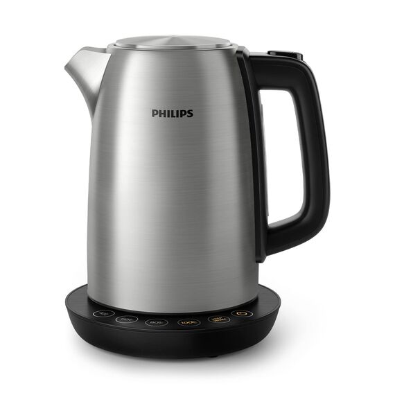 Philips Wasserkocher – 1.7 L Fassungsvermögen mit Temperaturregelung, Warmhaltefunktion und Kontrollanzeige, Pirouettenbasis, 2200 Watt, 23 x 18.8 x 25.7 cm,Edelstahl, (HD9359/90)