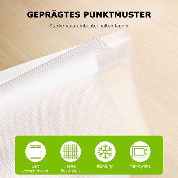 Bonsenkitchen Profi Vakuumbeutel, 100 Beutel 20x30cm Vakuumierbeutel für alle Vakuumierer & Lebensmittel Vakuumiergerät, Kochfest und Sous Vide Gefrierbeutel, BPA-frei, VB3205