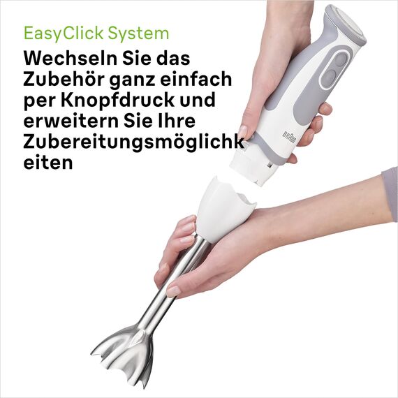 Braun Household Stabmixer MQ 5235WH Stabmixer – MultiQuick 5 Vario Pürierstab mit Edelstahl Mixfuß, 1000 Watt, inkl. 3-teiligem Zubehör-Set, weiß/grau [Energieklasse A]