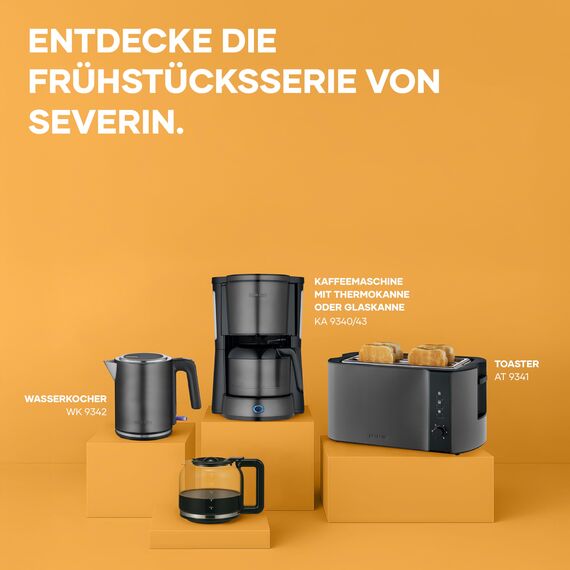 Severin Automatik-Langschlitztoaster, Toaster mit Brötchenaufsatz, hochwertiger Edelstahl Toaster mit großen Röstkammern und 1400 W Leistung, Auftau-Funktion, dark inox/schwarz, AT 9341