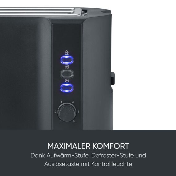 Severin Toaster Langschlitz, 4 Scheiben mit integrierten Brötchenaufsatz, 2 Langschlitz-Röstschachte, verschiedene Aufwärmstufen, 1.400 W, Schwarz Matt, AT 2591, Mattschwarz