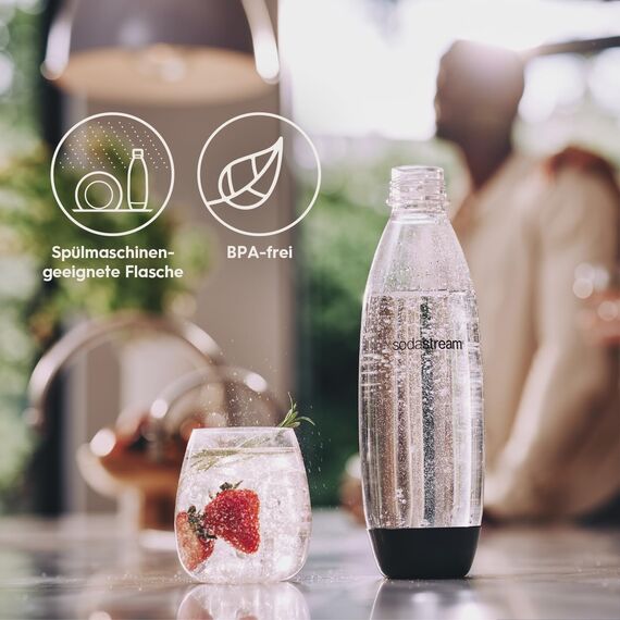 SodaStream 0,8L BPA-freie FUSE Kunststoffflasche schwarz | Spülmaschinengeeignet | Kompatibel mit DUO, E-DUO, Terra, uvm. | 2er-Pack