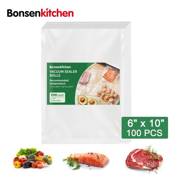 Bonsenkitchen Vakuumbeutel BPA-frei, Lebensmittelechter Vakuumverbeutel, Multifunktionale Frischhalte und Aufbewahrung, Geeignet für Fruits, Grains and Vegetables, 15cm x 25cm, 100 Stück