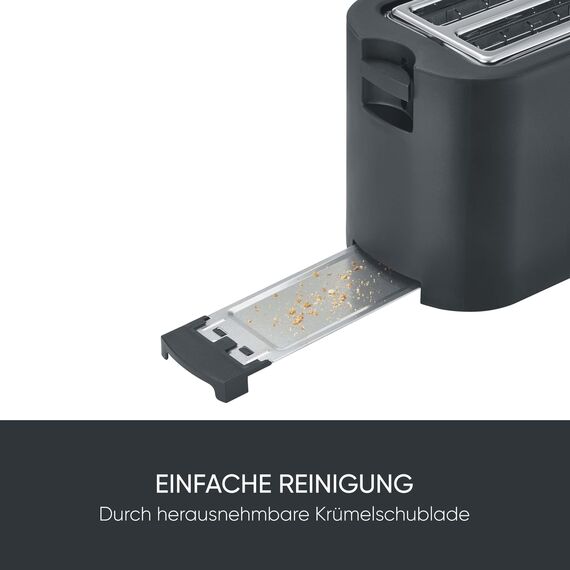 Severin Toaster Langschlitz, 4 Scheiben mit integrierten Brötchenaufsatz, 2 Langschlitz-Röstschachte, verschiedene Aufwärmstufen, 1.400 W, Schwarz Matt, AT 2591, Mattschwarz